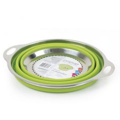 Collapsible silicone colander green collapsed