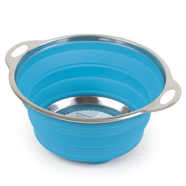 Collapsible silicone colander blue