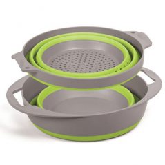 Companion PopUp colander and bowl set green collapsed flat compact - Caravan and camping