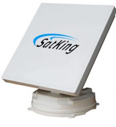 Satking promax automatic satellite for caravans buses motorhomes front view. Vast and Foxtel.
