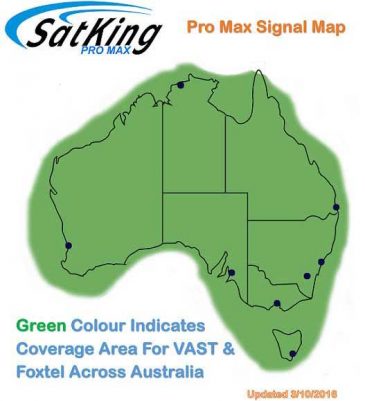Satking promax automatic satellite for caravans buses motorhomes coverage map for Vast and Foxtel.